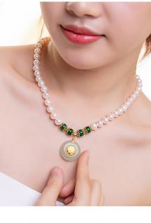 南熙 珍珠项链妈妈款和田玉平安扣吊坠强光近
