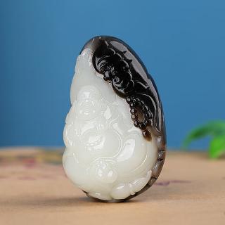 昆仑御孤品大师工艺和田玉黑皮佛吊坠女佛公弥勒佛玉坠笑佛挂件玉佩